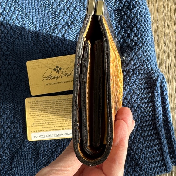 Patricia Nash Biscuit Tooled Floral Leather Wallet with Silver Frame - Picture 9 of 10